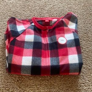 NWT Macys Family PJs kids. Buffalo plaid. Red / Black / White. Open foot